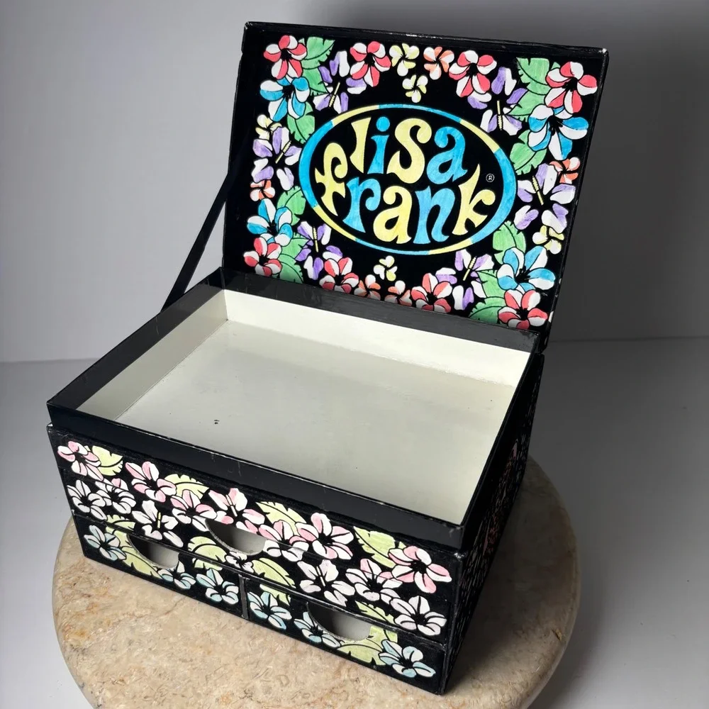 Lisa‎ Frank Hunter the Leopard Jewelry Box Small Black Tropical Floral Drawers